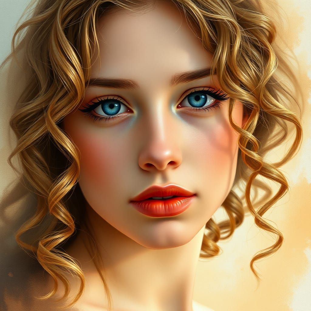 Realistic Portrait of Young Woman in Classical Style
