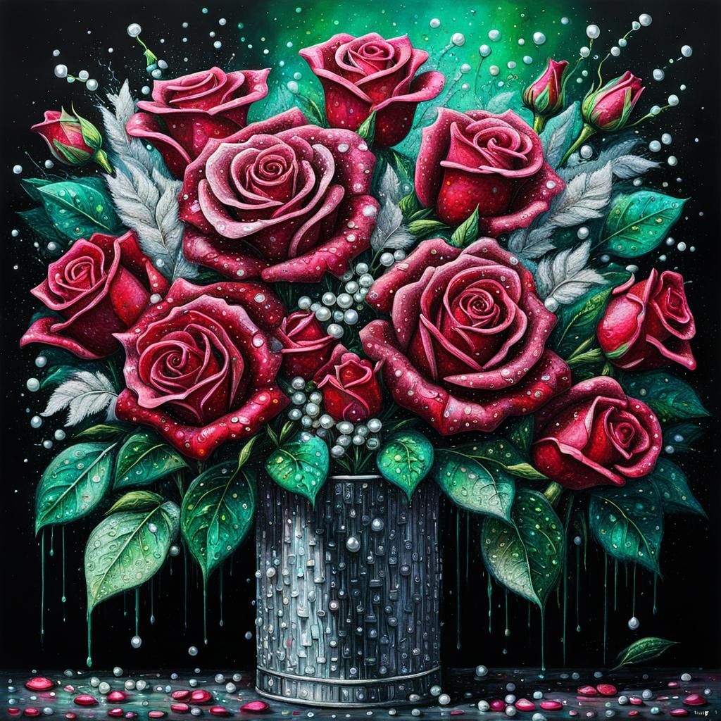 Jeweled Rose Bouquet in Graffiti Art Style