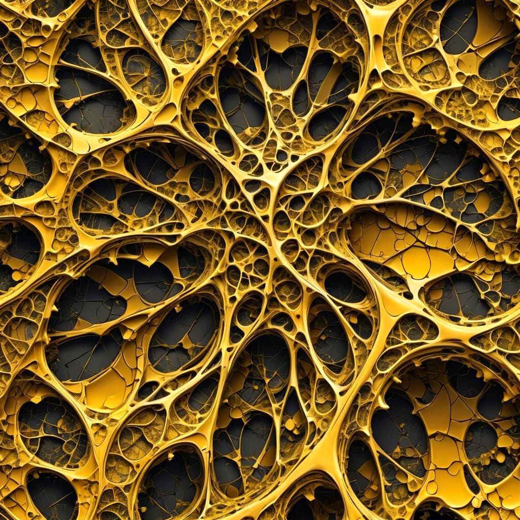 Yellow Monochromatic Cracked Bone Fractal: Digital Matte Pai...