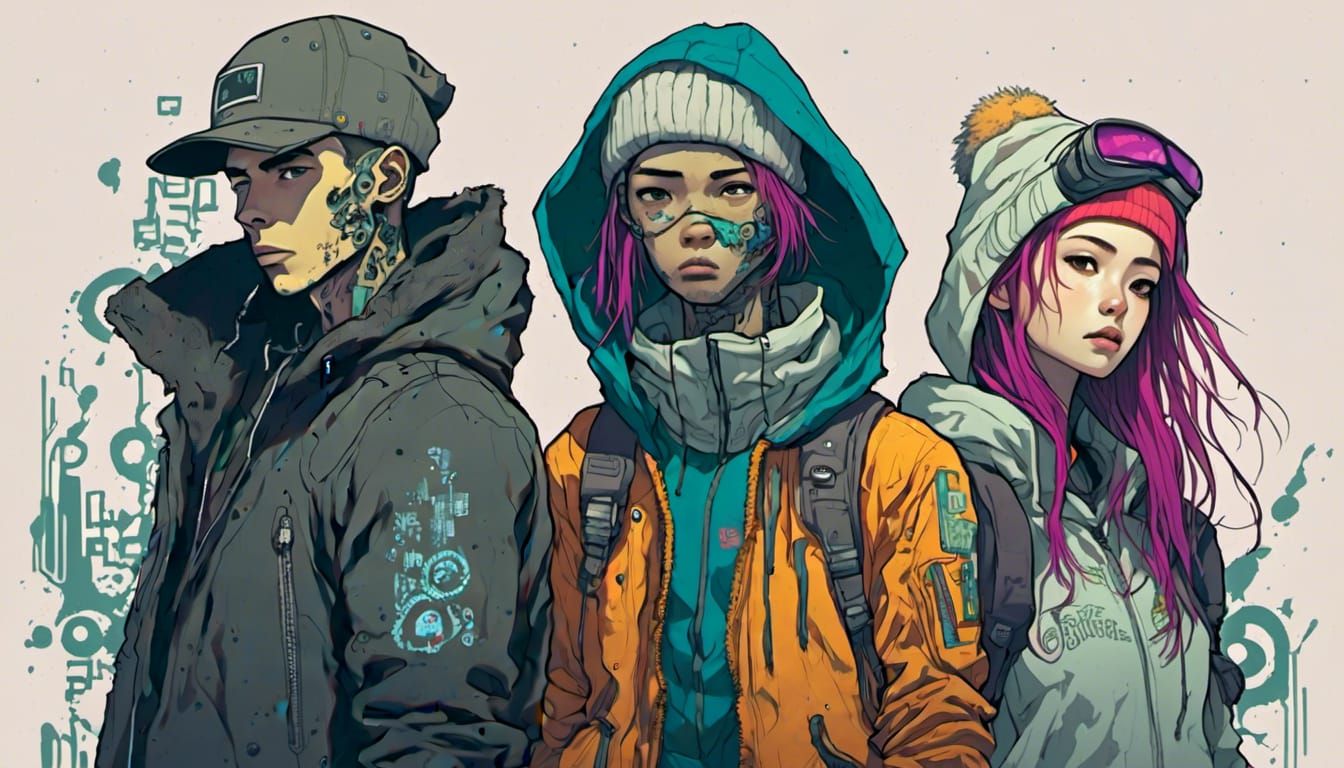 Cyberpunk Lovers in Tragic Dichotomy: Detailed Indigo Illust...