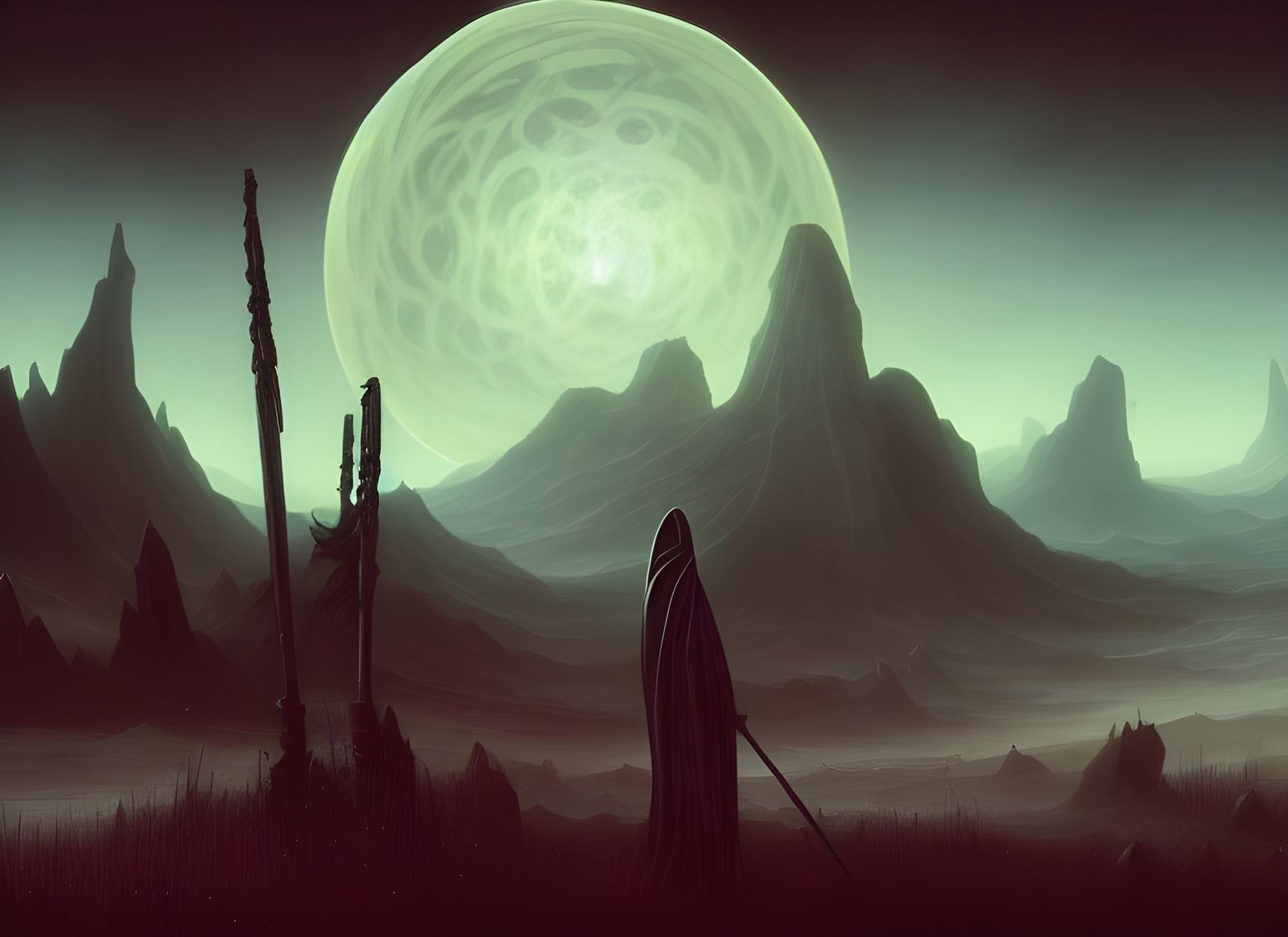 Horror Space Landscape with Reaper in Photorealistic Style