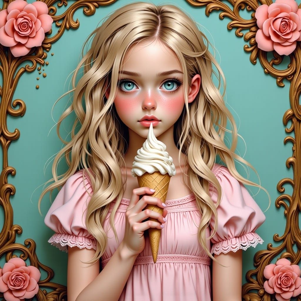 Girl with Ice Cream Cone in Dreamlike Portrait