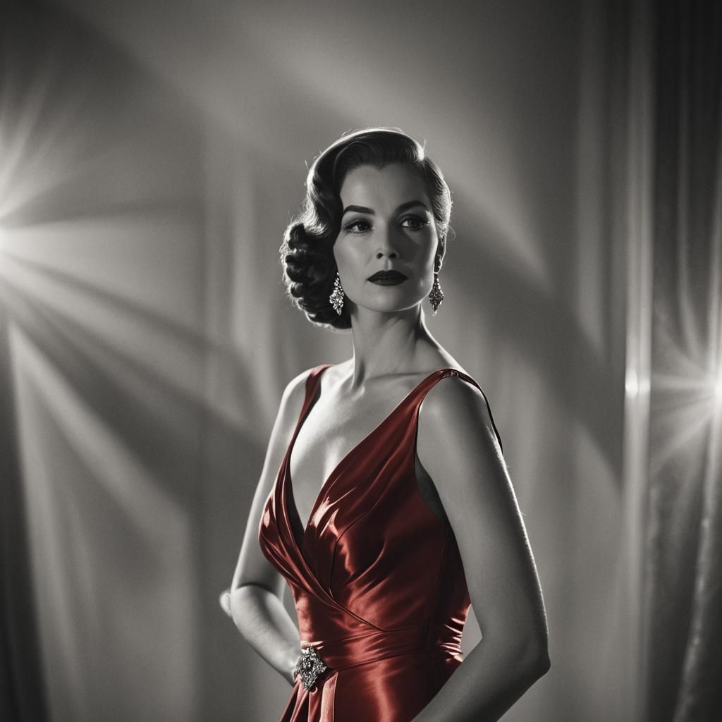 Hollywood Glamour Portrait in Red Satin, 8K