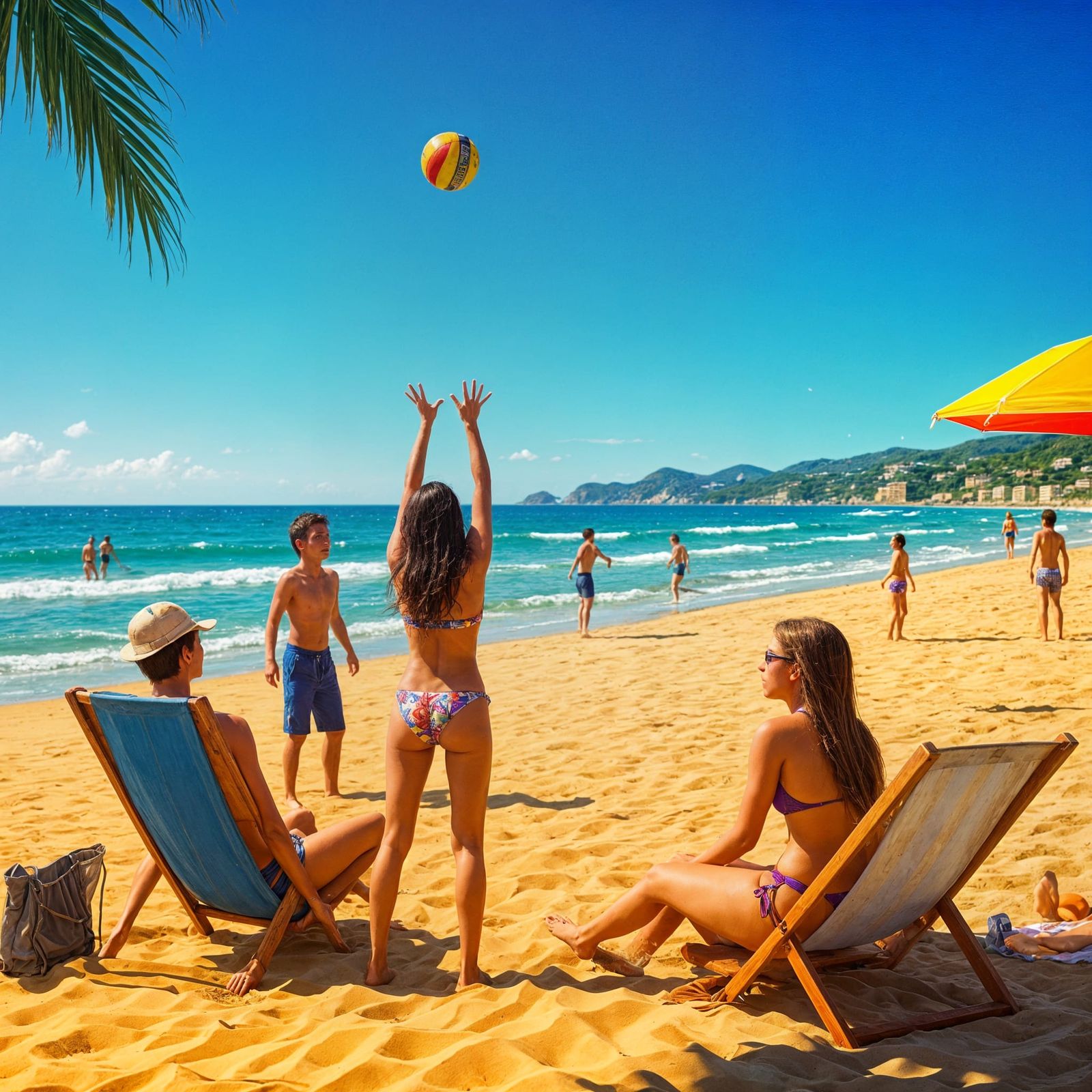 Sunny Beach Day with Friends and Surfing