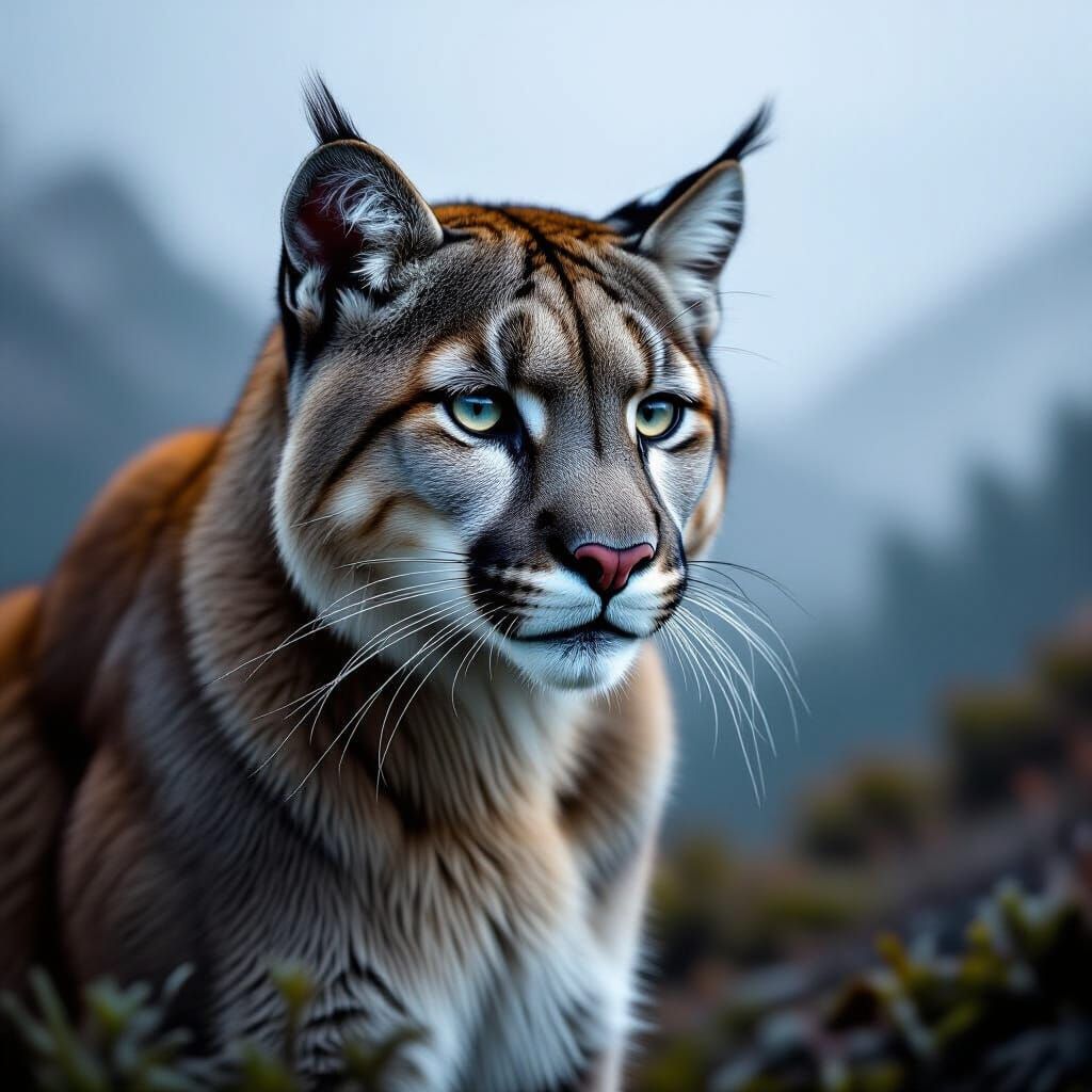 Majestic Mountain Lion in Misty Landscape