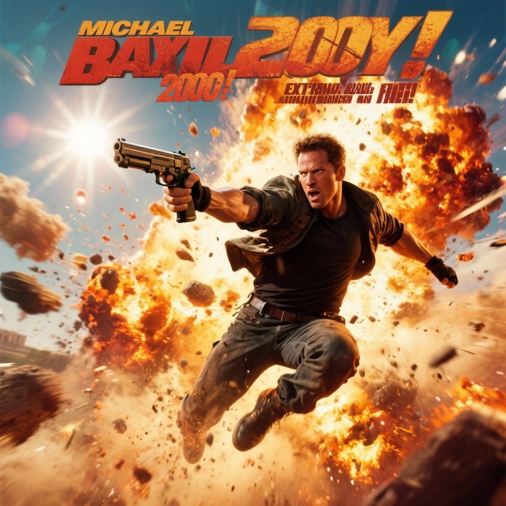Extreme 2000s Action Movie Poster in Michael Bay Style