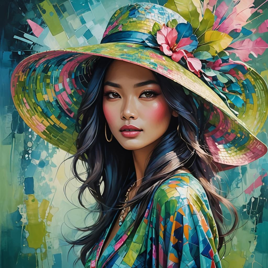 Radiant Indonesian Girl Portrait with Wide-Brimmed Hat