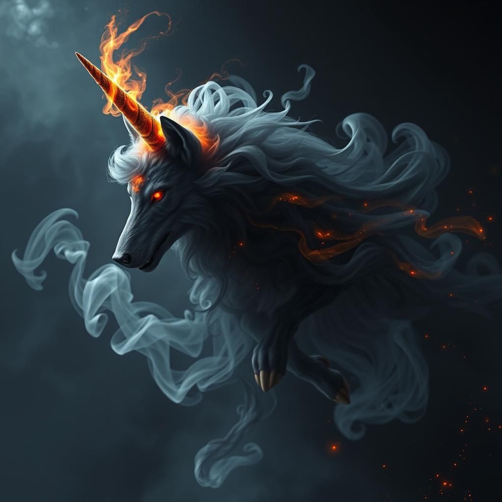 Ethereal Smoke Wolf with Unicorn Horn