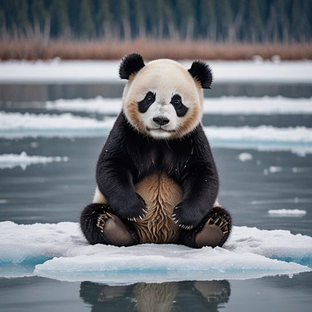 Winter Panda on Frozen Alaskan Lake