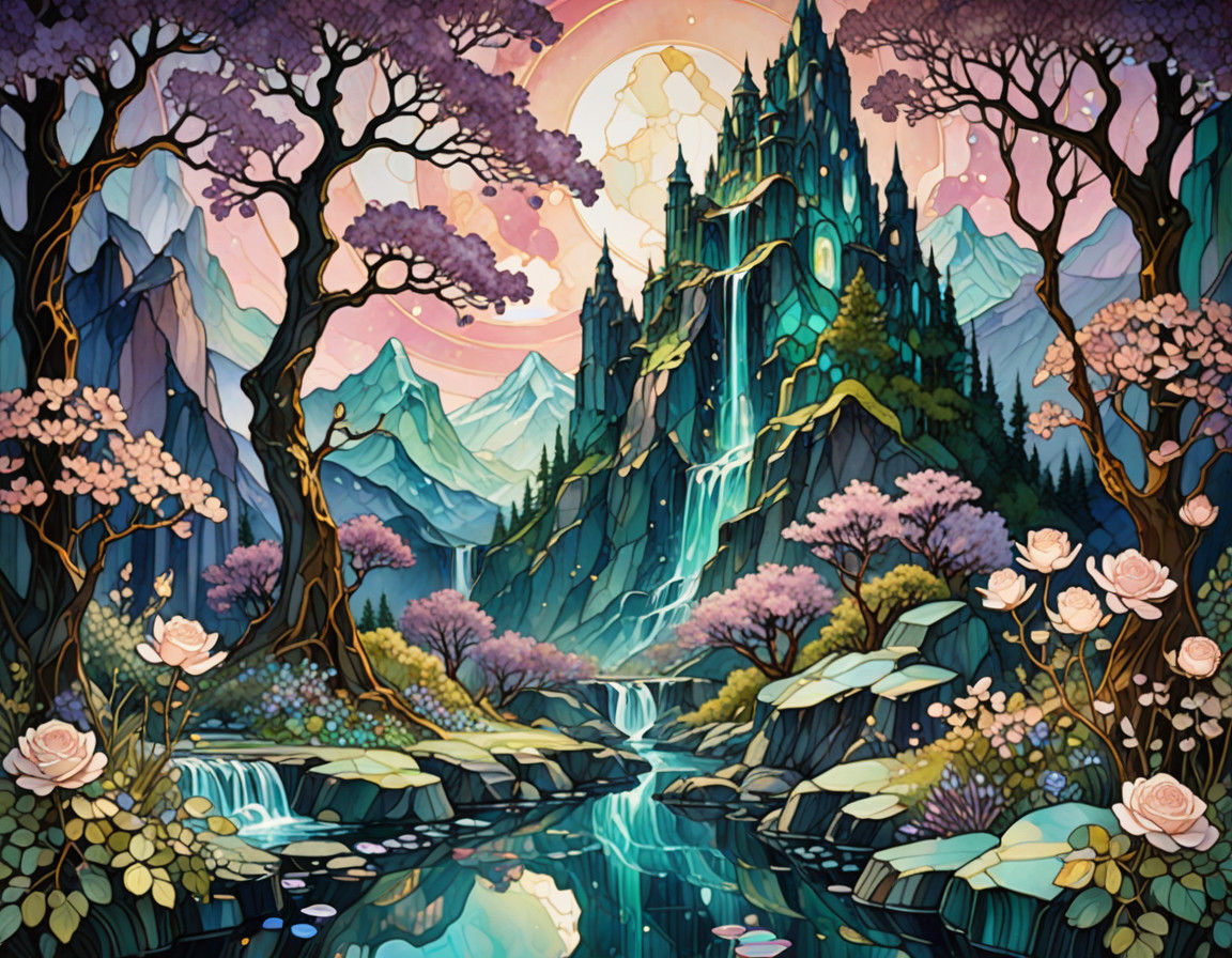 Amethyst Highland Masterpiece with Art Nouveau Gemstone Land...