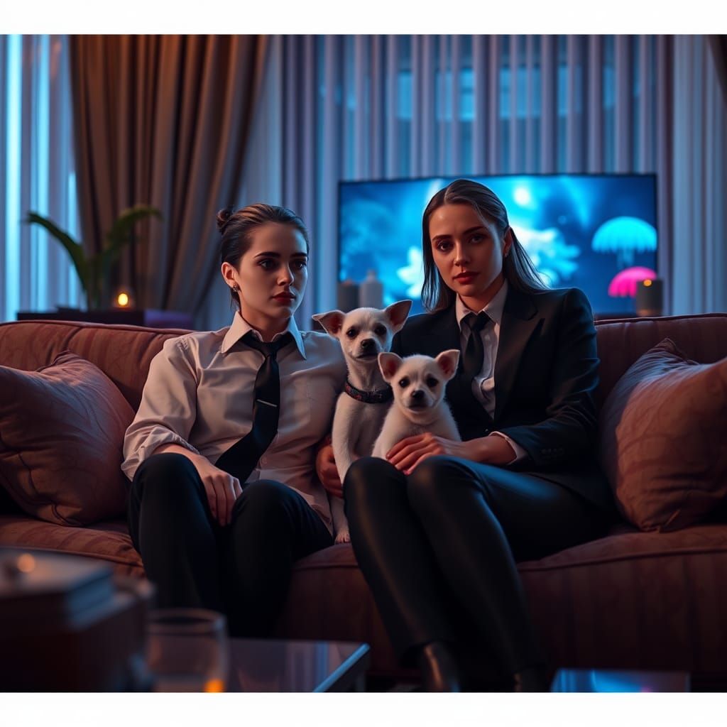 Lesbian Vampire Couple Snuggling, Modern Digital Art