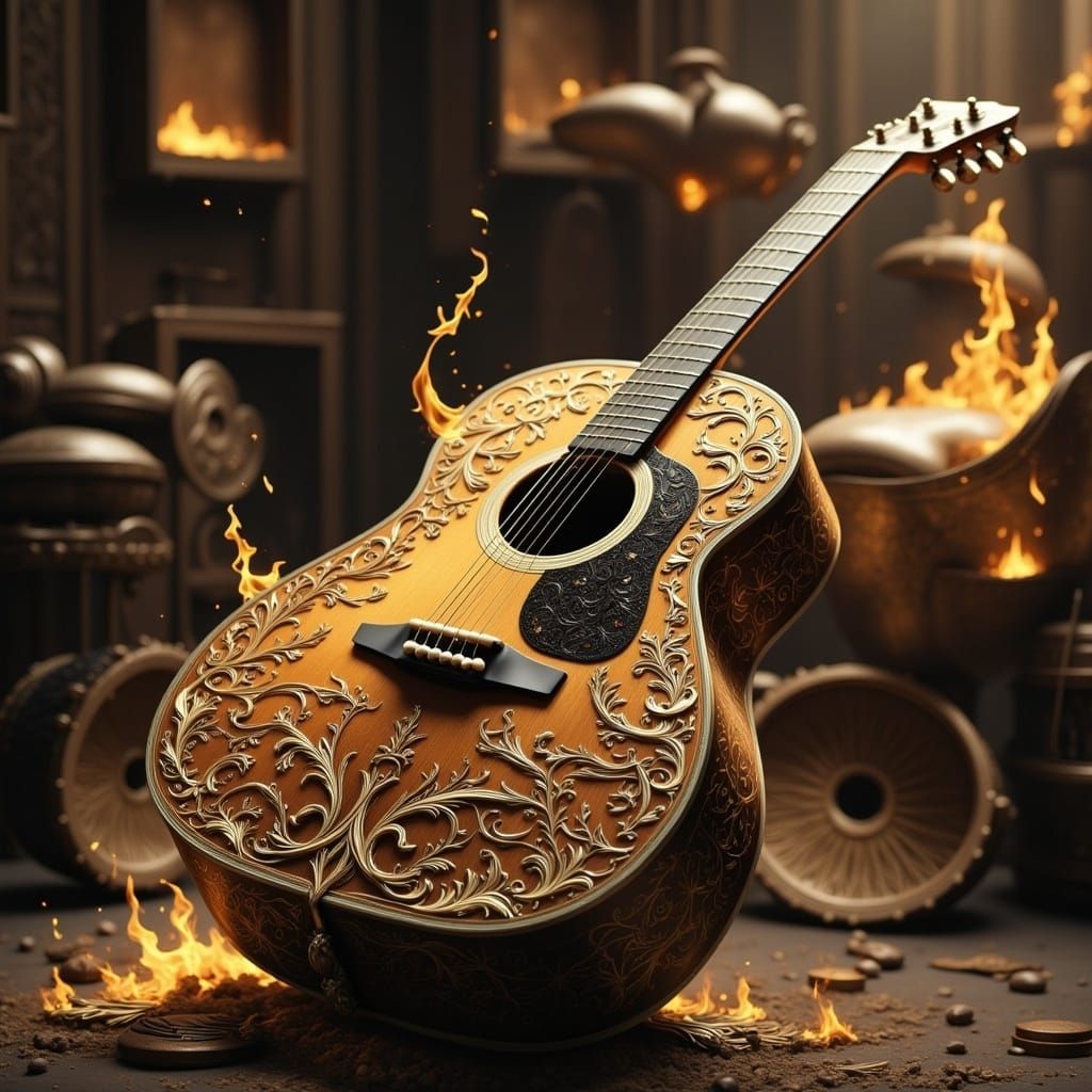 Melting Acoustic Guitars in Surreal Dali Style