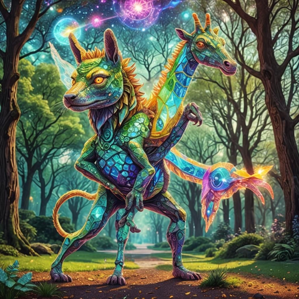Hybrid Animal in Park: Cosmic Illustration