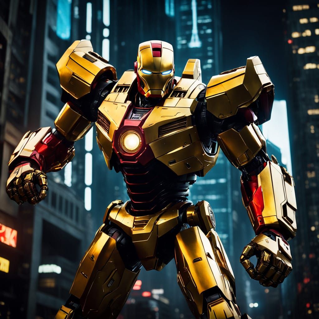 Cyberpunk Robot Suit in Attack Position