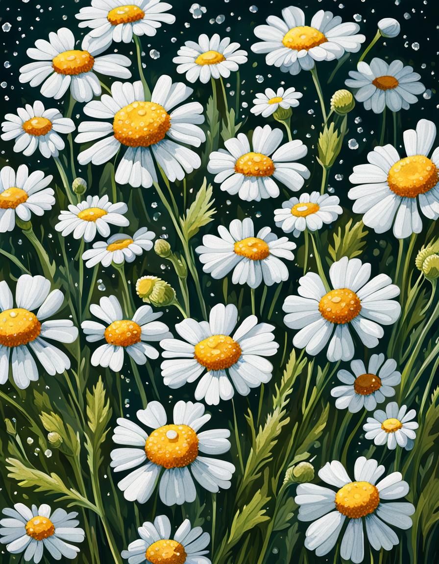 Sneezewort Flowers in Gouache Style