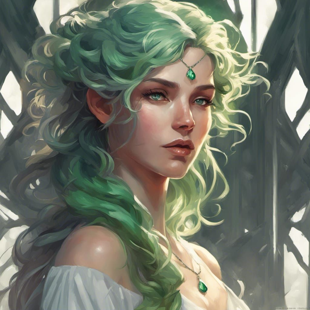 Emerald Elf Portrait in Hyperdetailed Style