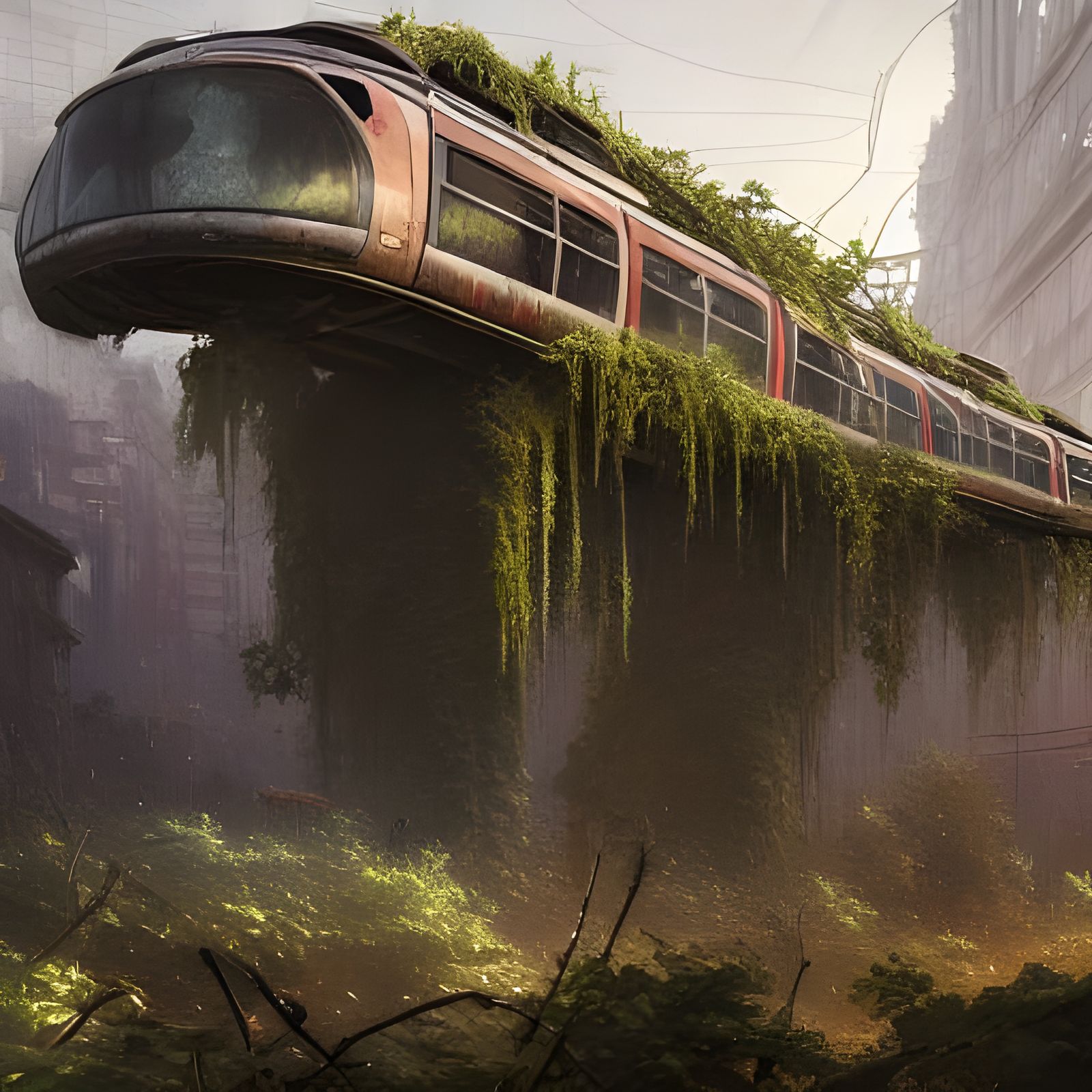 Post-Apocalyptic Monorail Ruins: Hyperdetailed Concept Art
