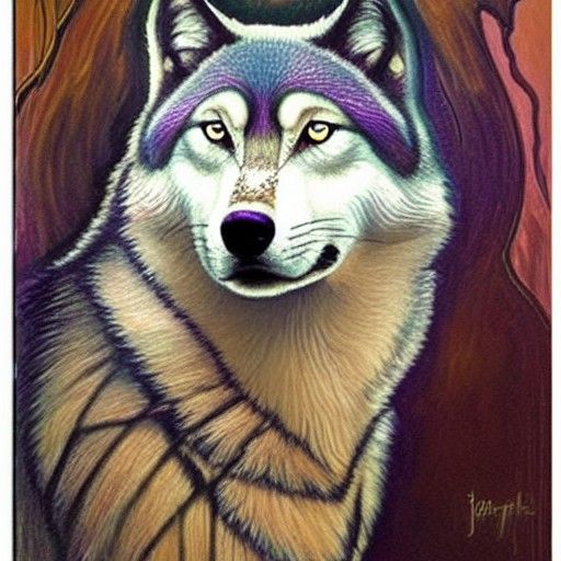 Art Nouveau Wolf in Oil Painting Style