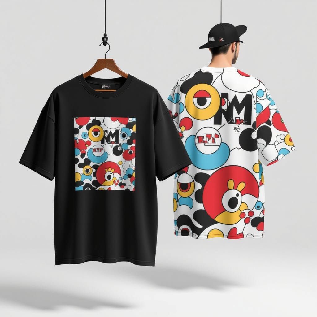 Oversized Black Streetwear T-Shirt with Bold Graphics