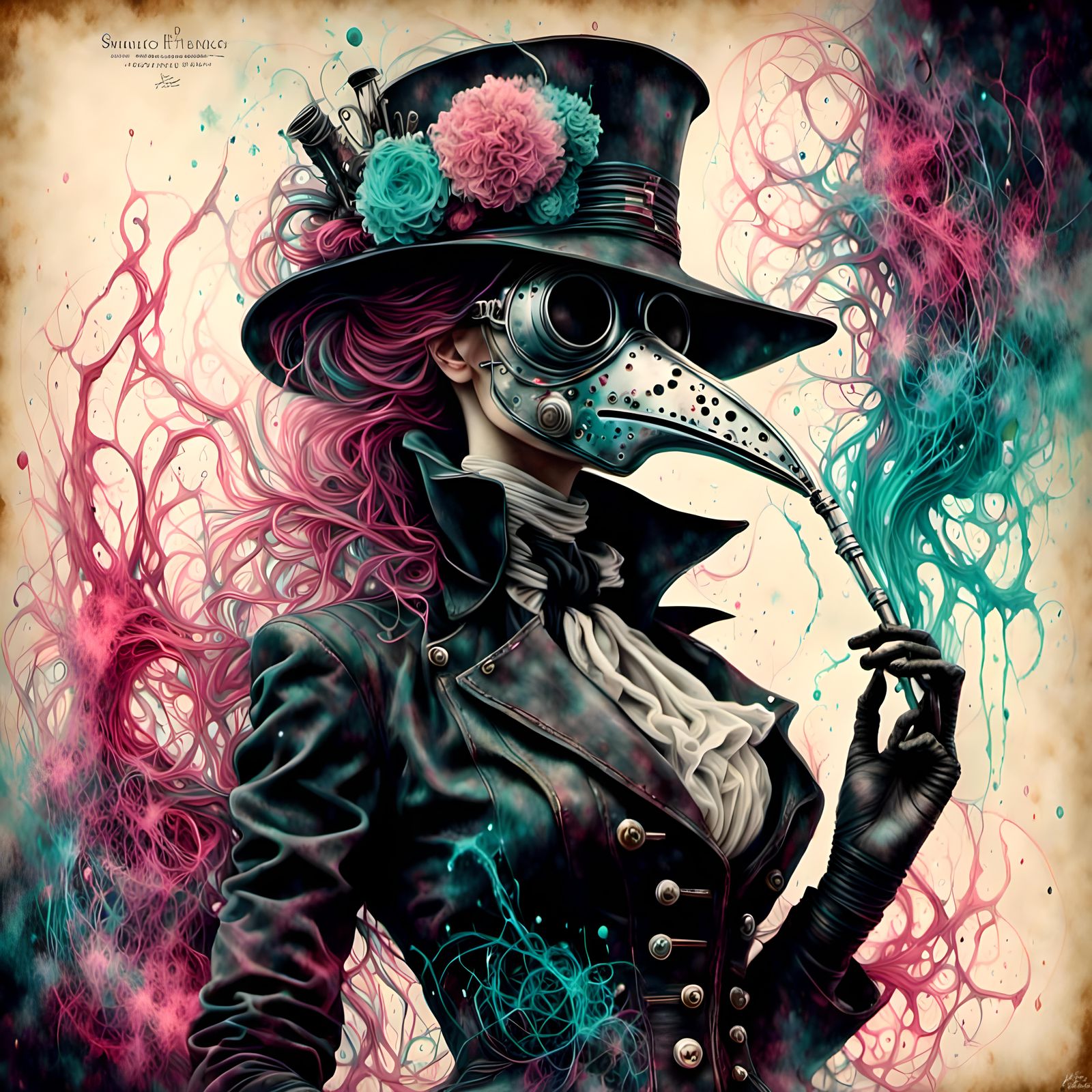 Female pin up girl fused with plague doctor ~ <lora:NebulaCa...