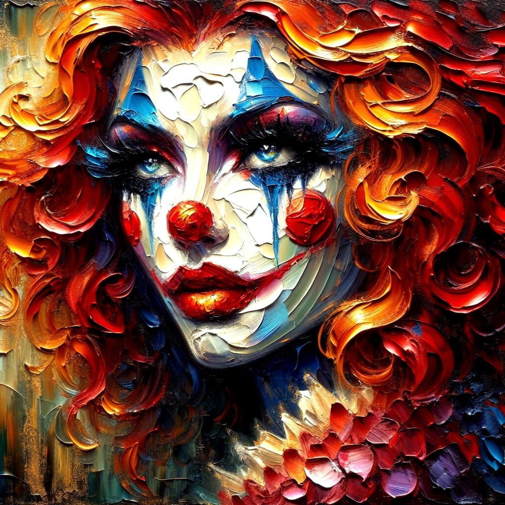 Impasto Oil Painting of a Circus Woman in a Brooding, Fantas...