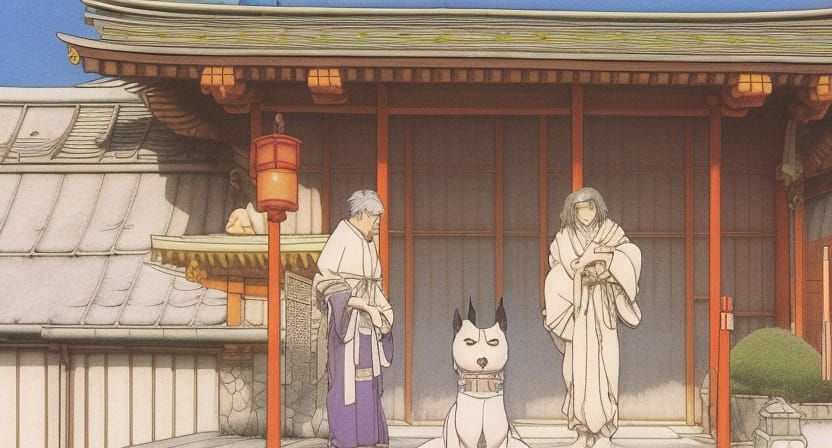 Whimsical Shinto Dog Shrine Art