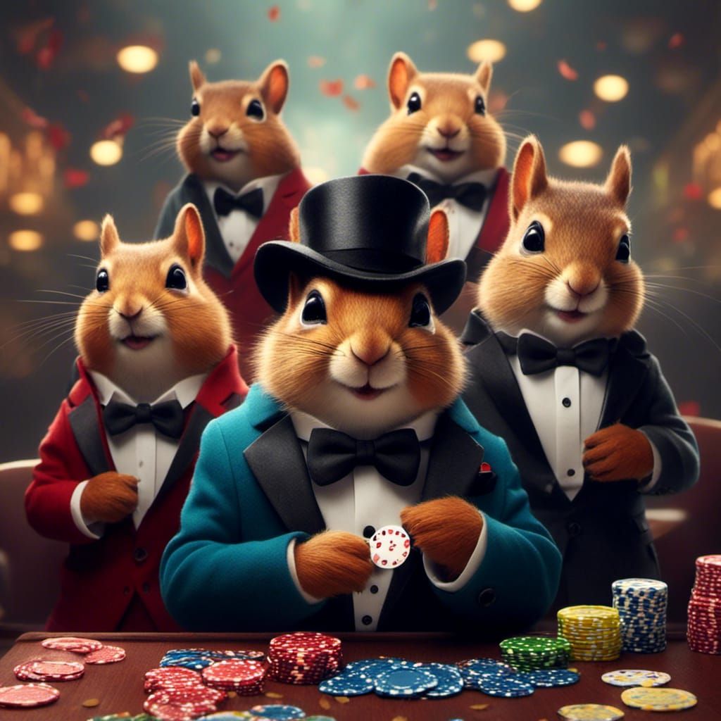 Squirrels in Tuxedos Gamble at Casino
