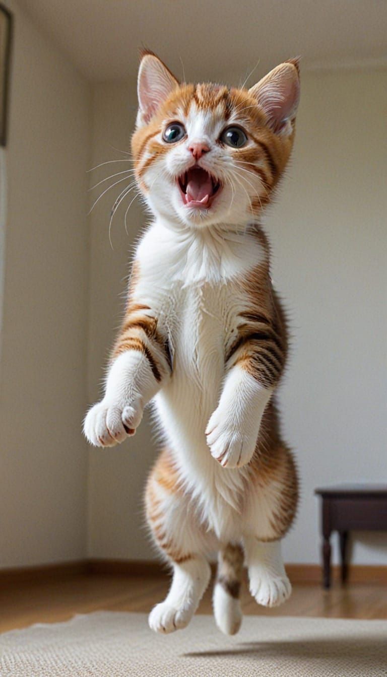 Surprised Kitten Mid-Air Jump
