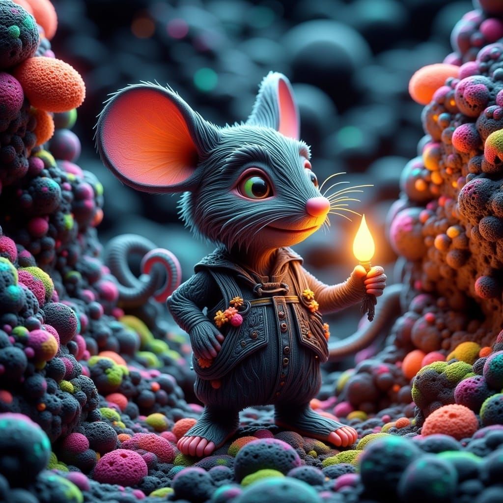 Whimsical Chibi Mouse Hybrid Creature in a Vibrant Bismuth F...