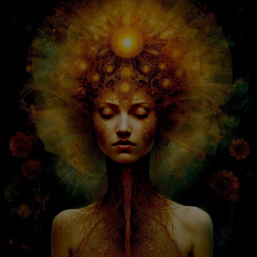 Abstract Surreal Portrait with Botanical Elements