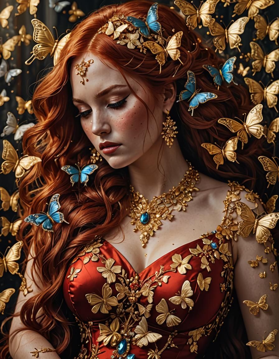 Woman with Butterflies: Hyperrealistic Concept Art