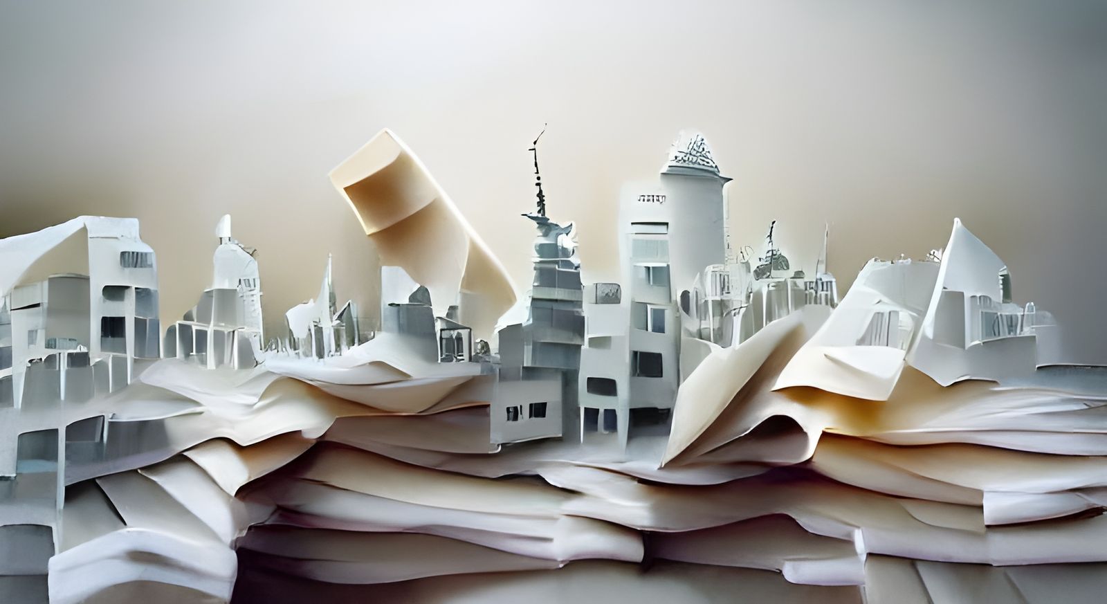 Surreal Whitewashed Paper Cityscape Architecture