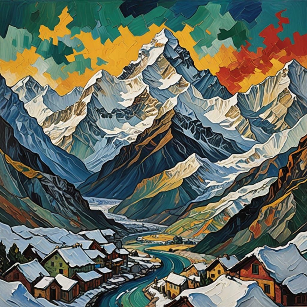 Neo-Expressionist Masterpiece of Majestic Mount Everest