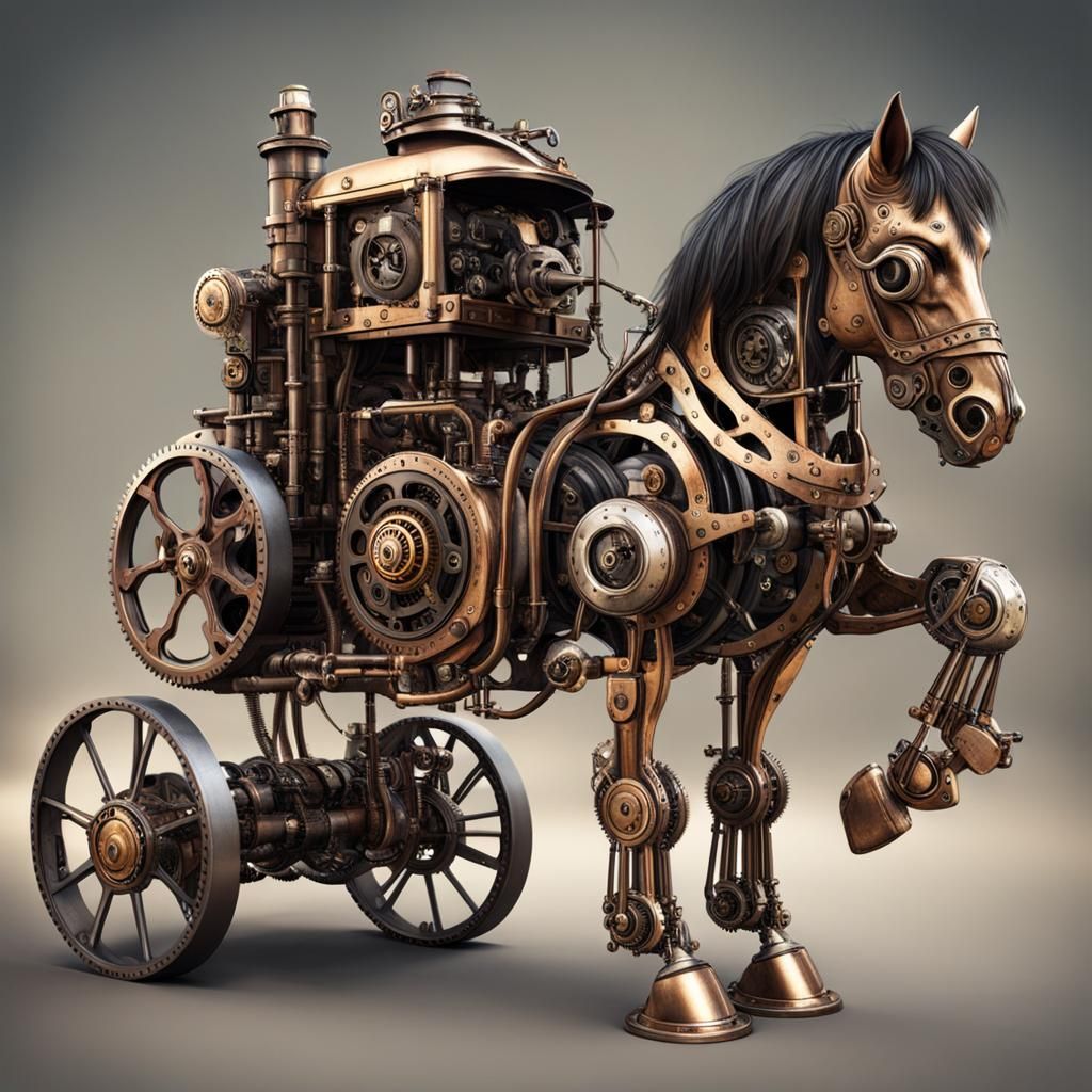 Steampunk Mechanical Horse with Dreadnought Wheels