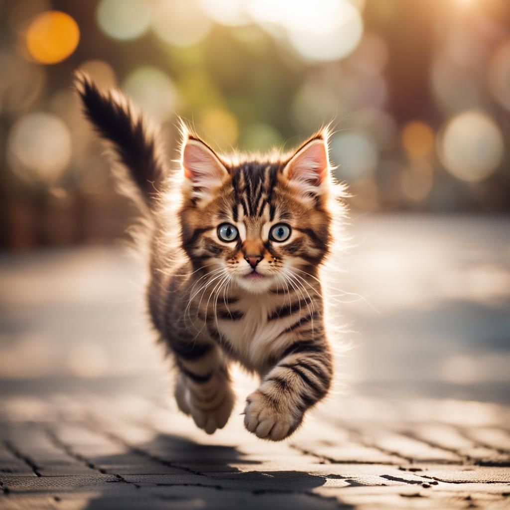 Cute Kitten Running Toward Camera in Bokeh