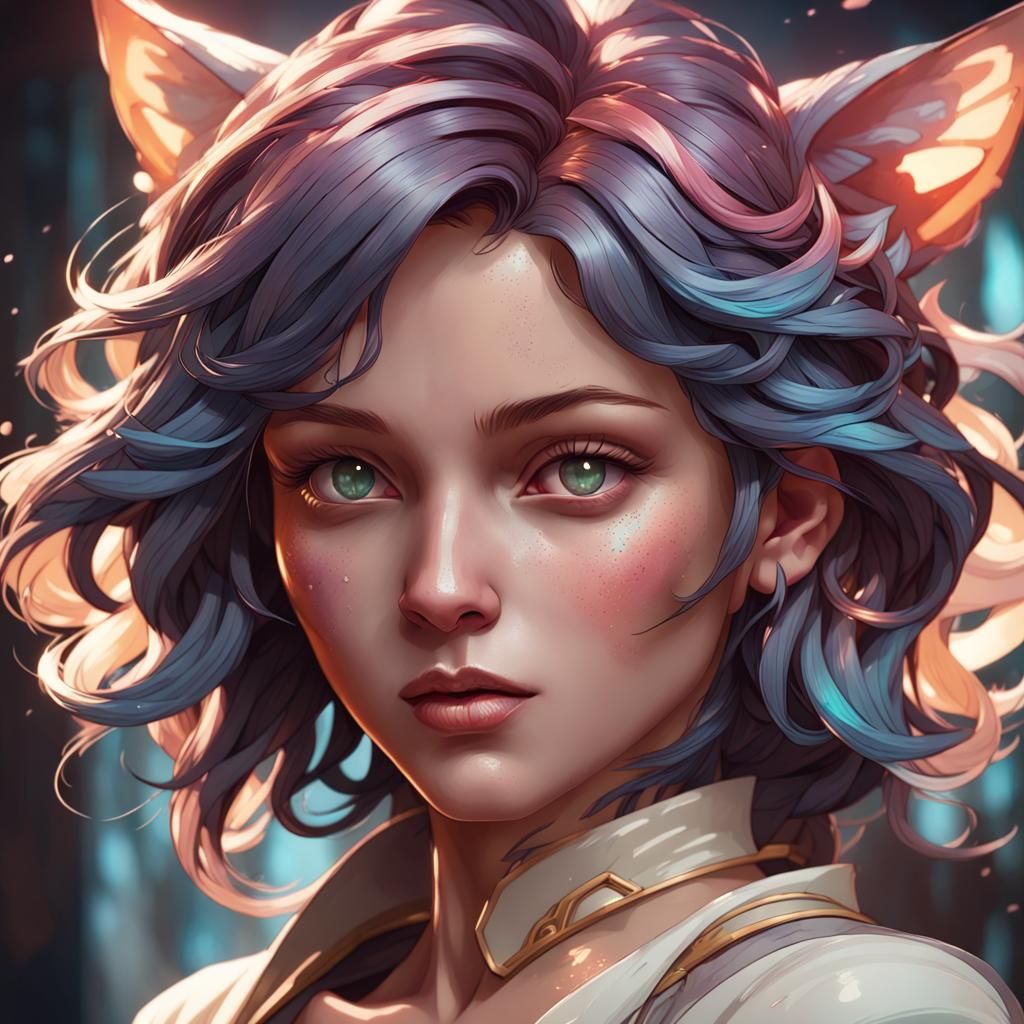Detailed Nekomata Portrait in Art Nouveau Style
