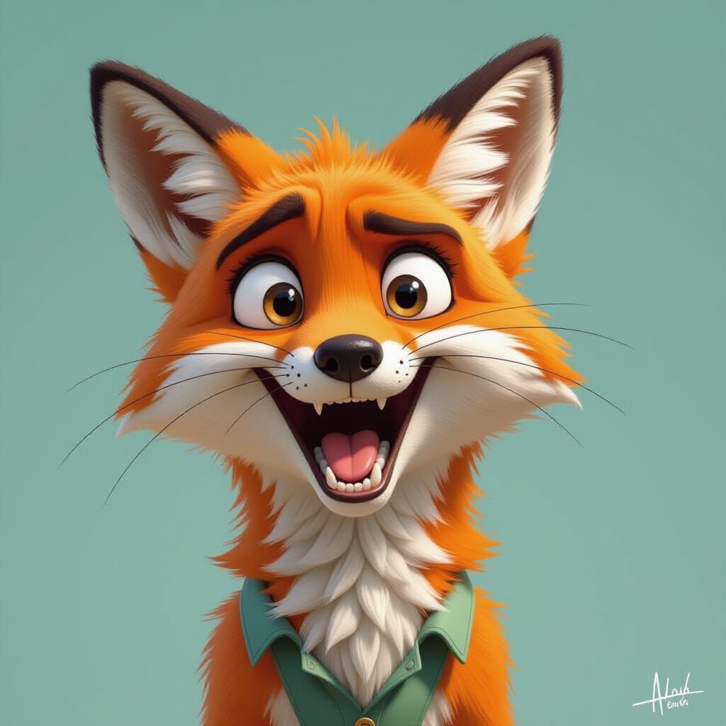 Shocked Red Fox Caricature by Greg Rutkowski