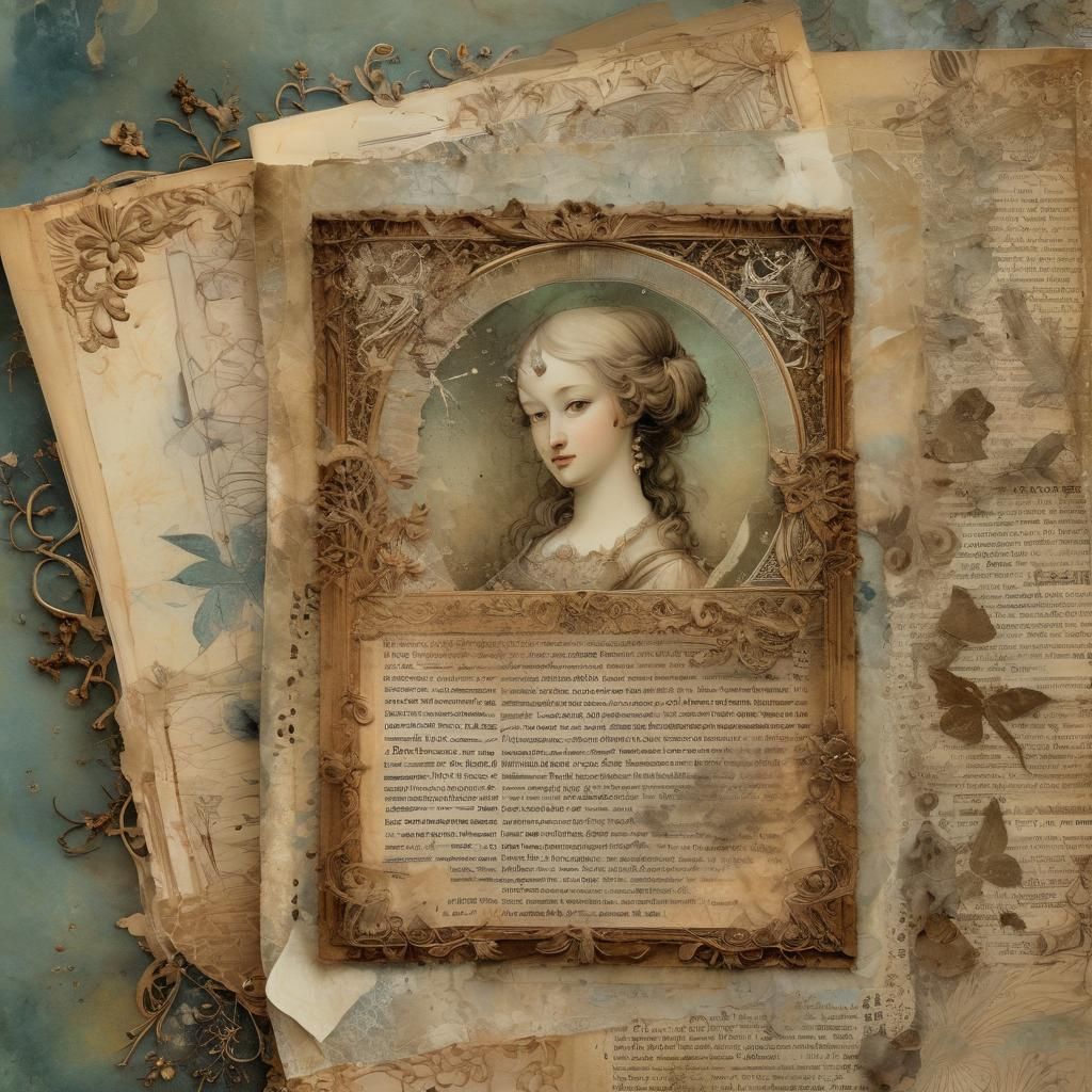 Intricate Mixed Media Illustration on Antique Paper