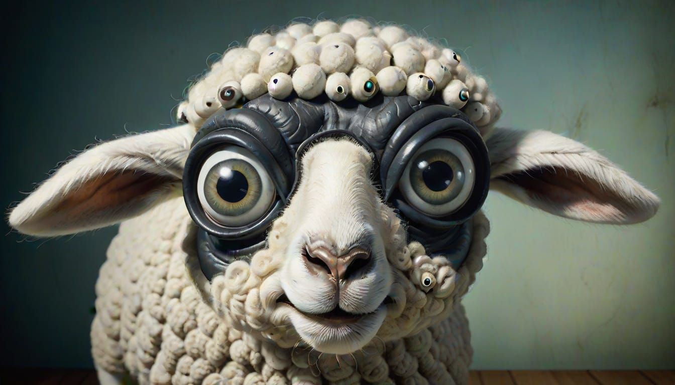 Surreal Scared Lamb with Googly Eyes, Photorealistic