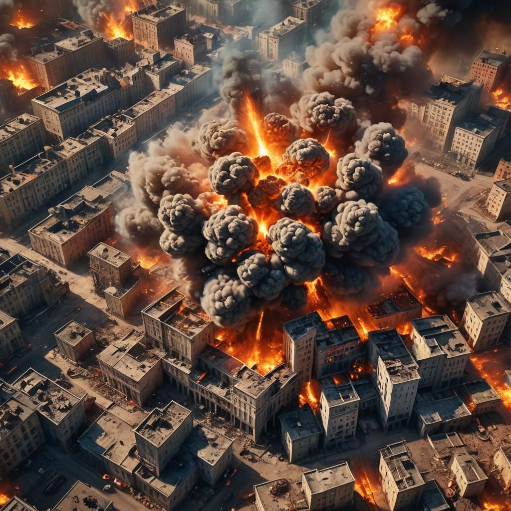 Bomb Exploding in City: Vibrant Digital Concept Art