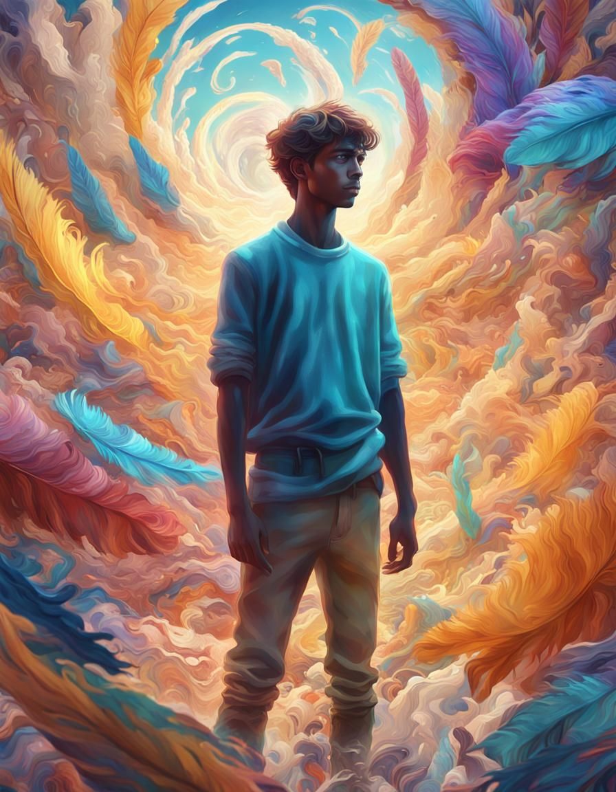 God of Balance in Fauvist Landscape