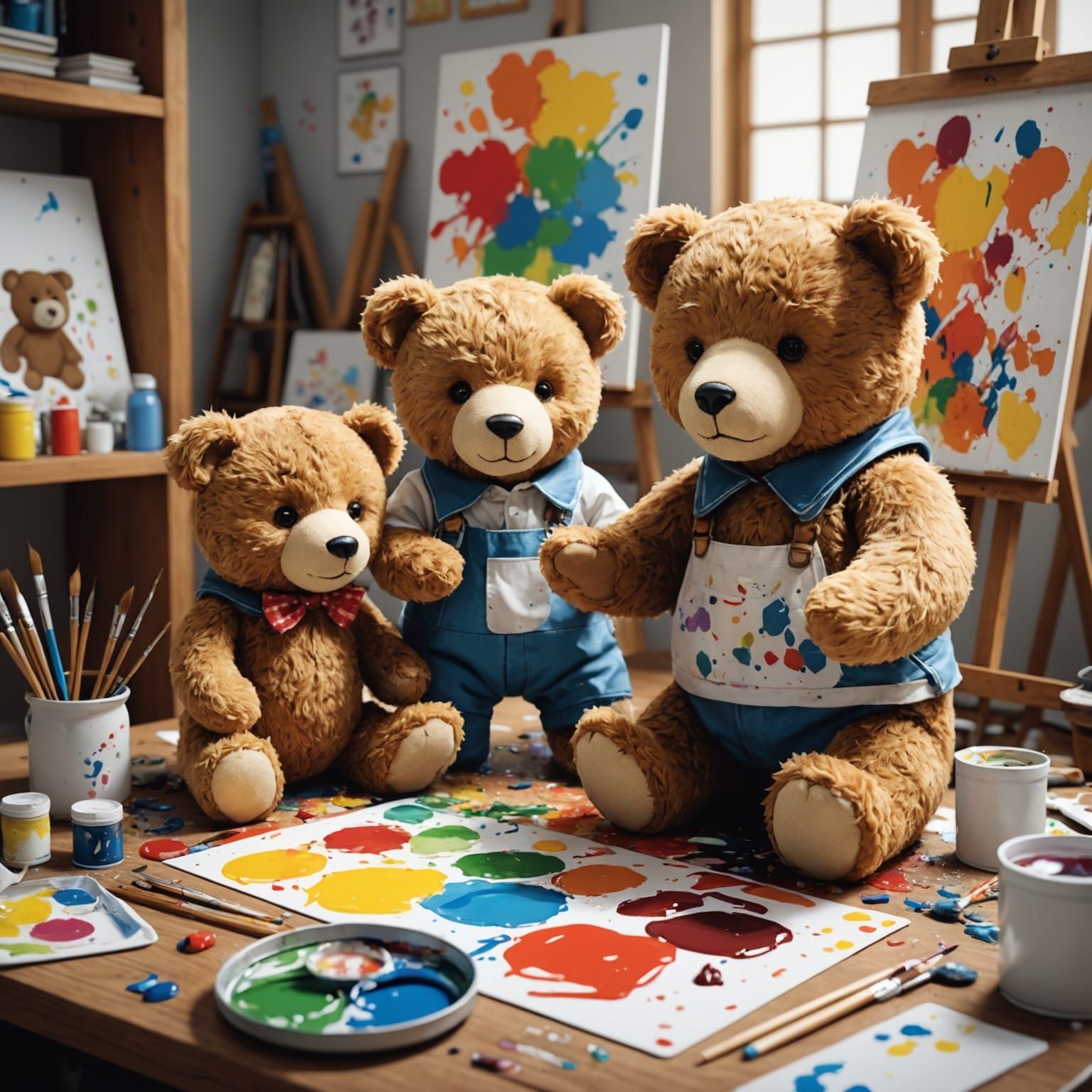 Messy Teddy Bears in Anime Painting Class
