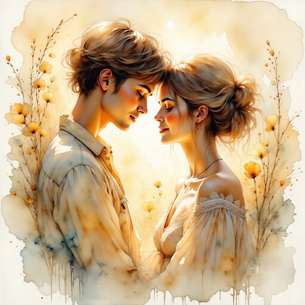 Ethereal Watercolor Scene of Tender Moments