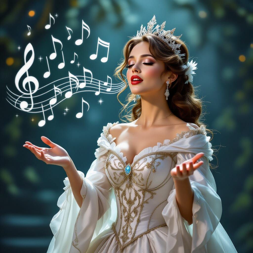 Regal Opera Singer's Angelic Aria in Fantasy Art