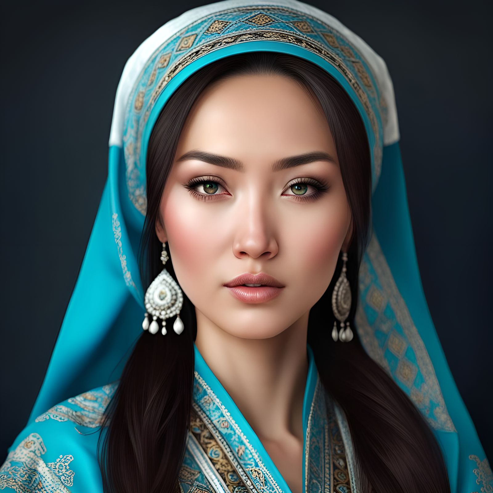 Realistic Portrait of a Beautiful Kazakh Woman