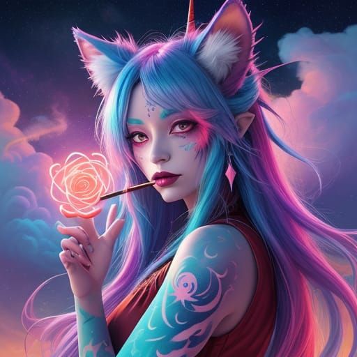 Dreamscape Woman with Horns: Surreal Digital Art