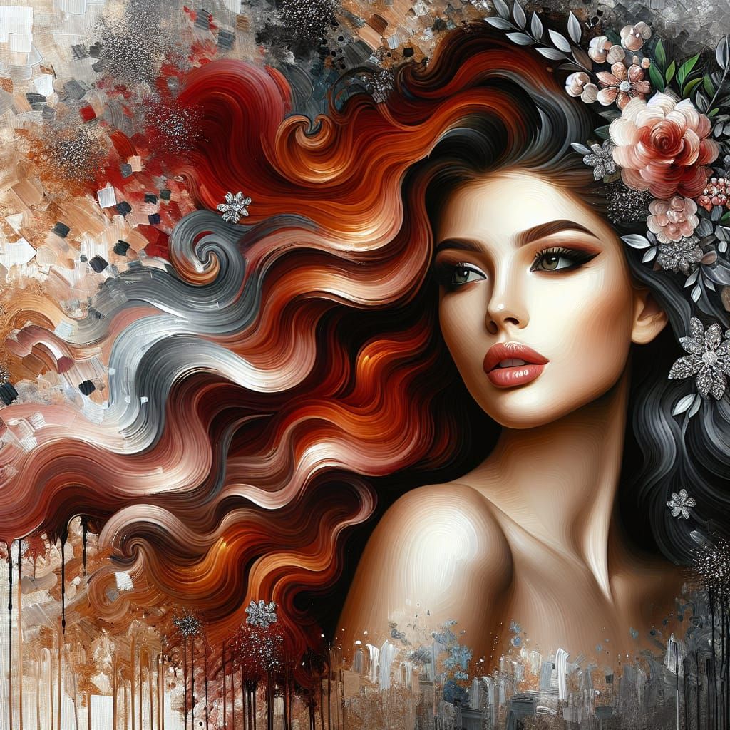 Glamorous Oil Painting Portrait of Woman with Red Hair