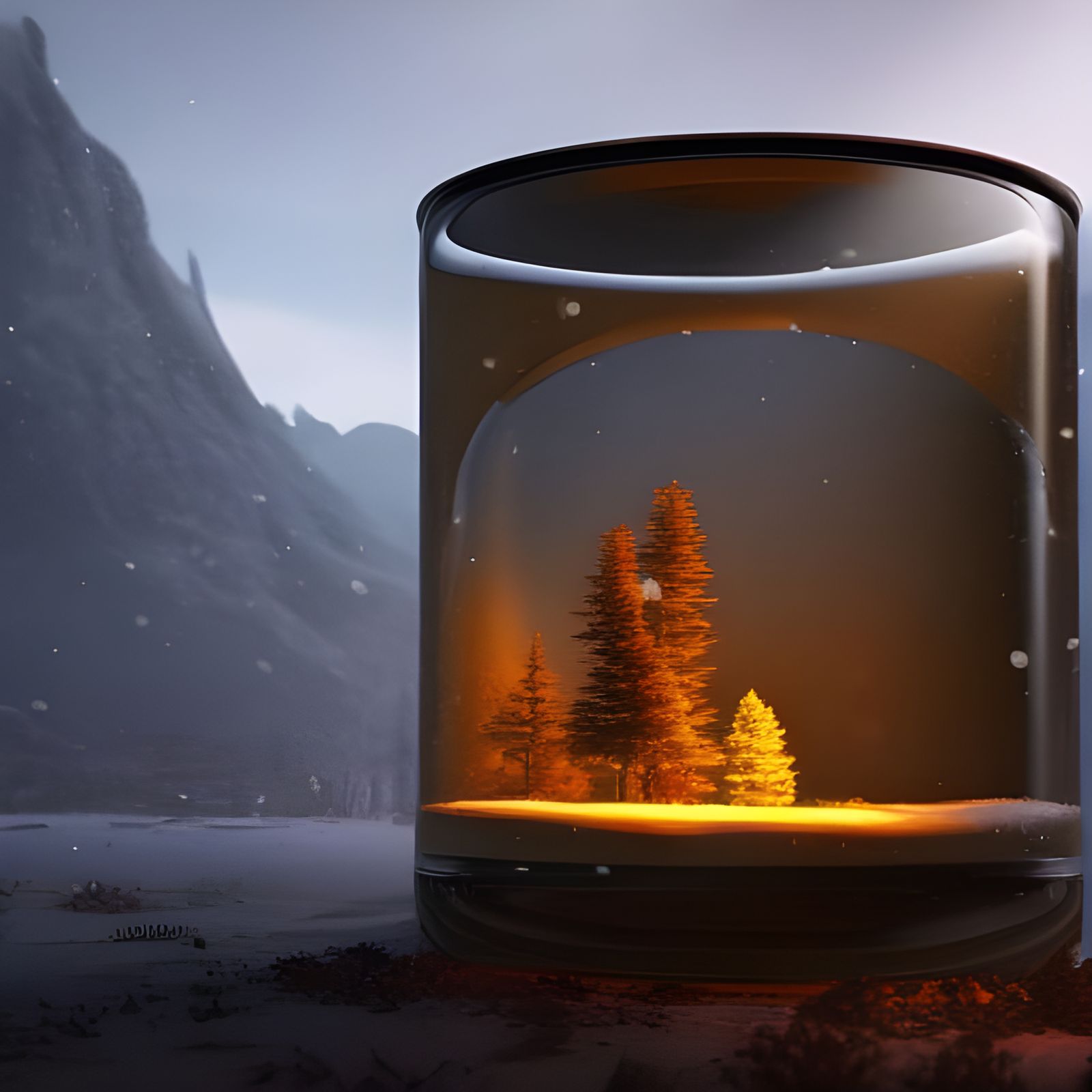 Winter Night Snowfall in Realistic Dark Fantasy Style