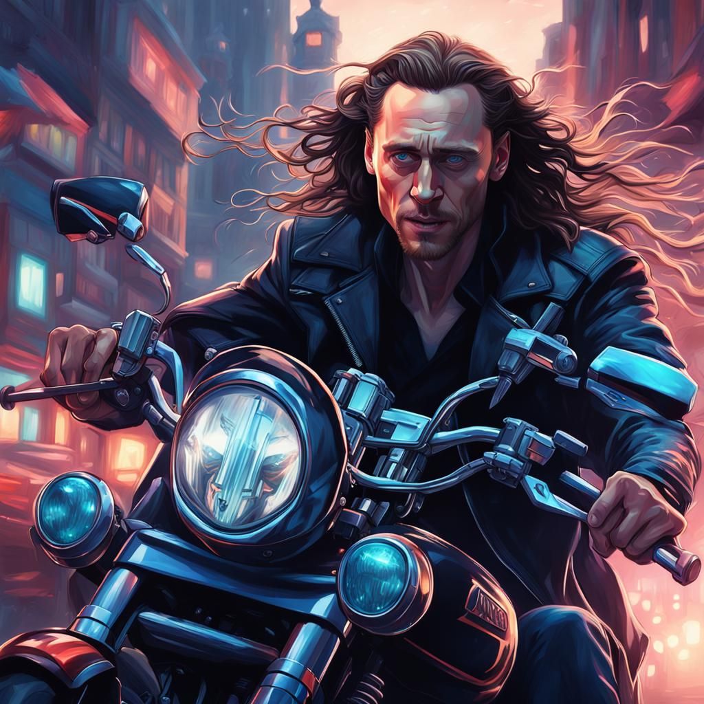 Vampire on Motorcycle: Hyperrealistic Portrait