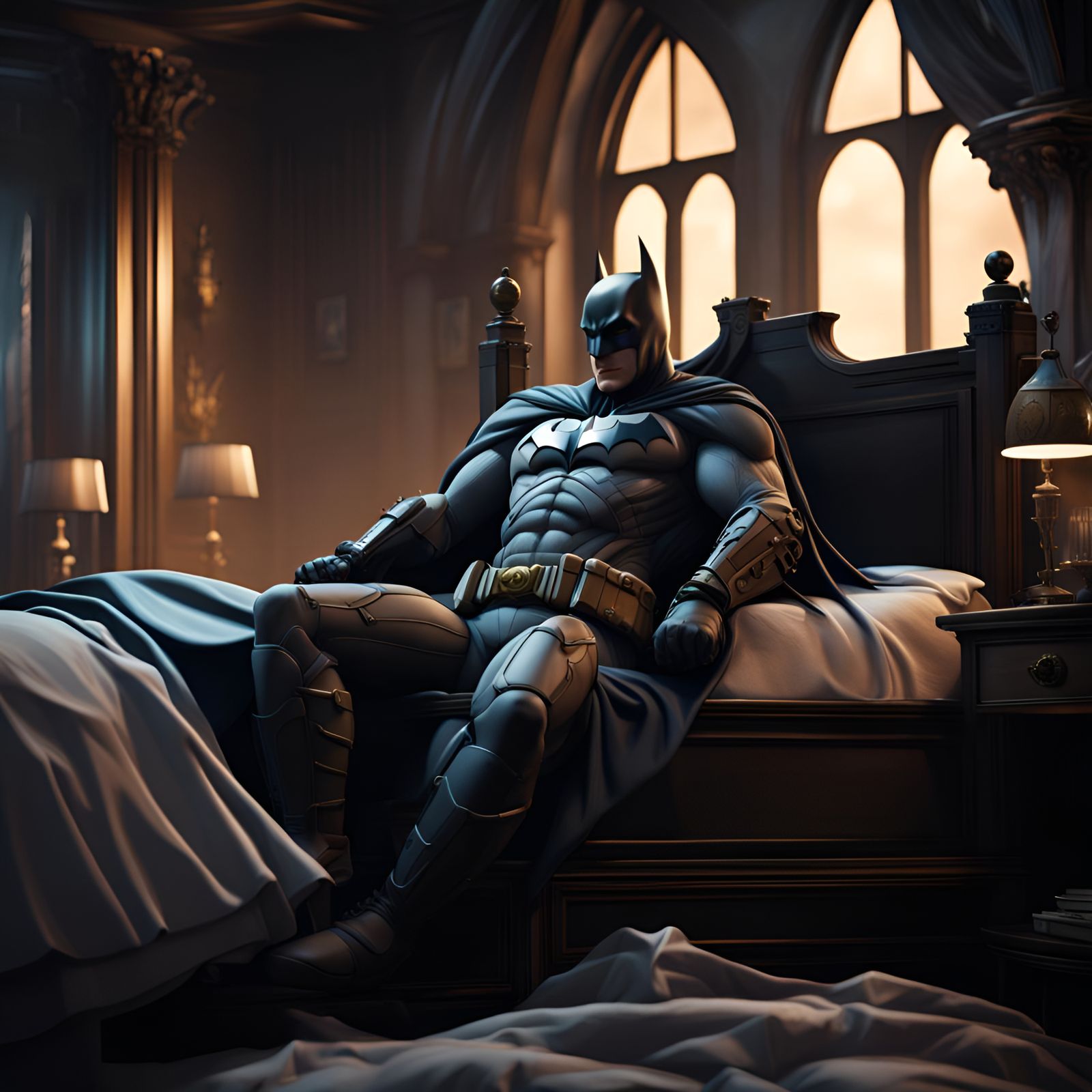 Batman Relaxing in Bed: Detailed Matte Painting